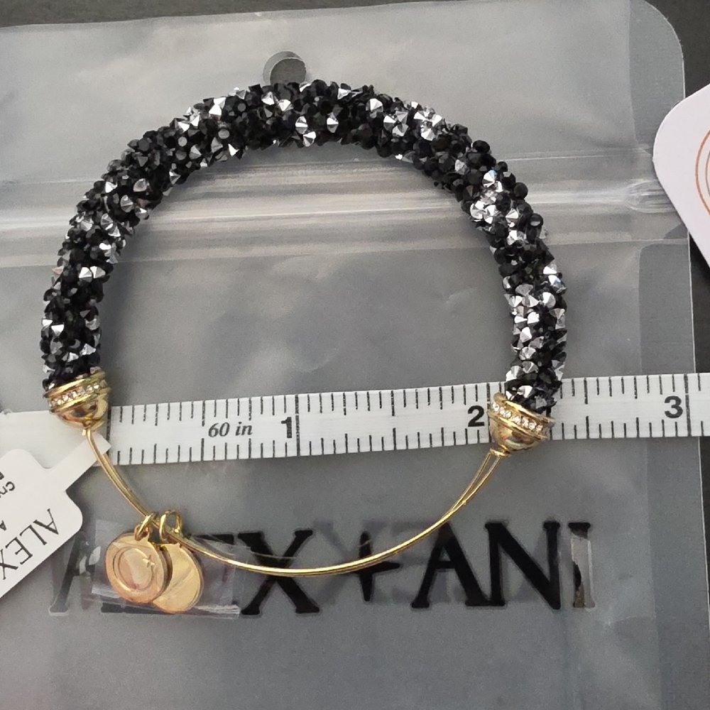 Alex and Ani Gold-Tone Bracelet with Black Silver Crystal Fine Rock EWB Bangle - Picture 3 of 7